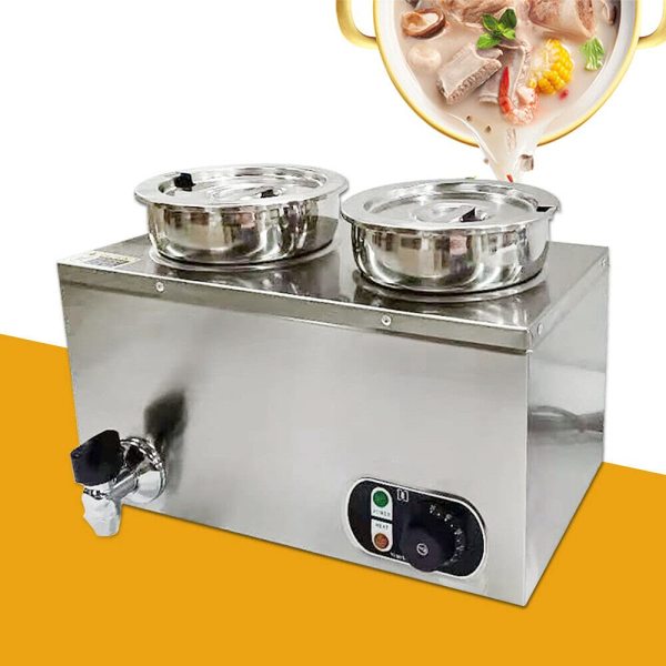 Chauffe-repas avec deux casseroles à soupe - En acier inoxydable - 220 V - Réchauffeur électrique en acier inoxydable Chauffe-repas avec deux casseroles à soupe - En acier inoxydable - 220 V - Réchauffeur électrique en acier inoxydable