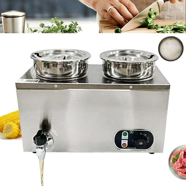 Chauffe-repas avec deux casseroles à soupe - En acier inoxydable - 220 V - Réchauffeur électrique en acier inoxydable