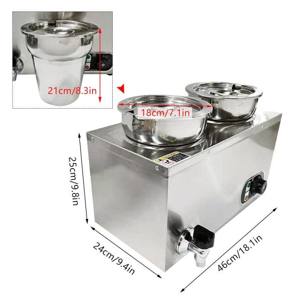 Chauffe-repas avec deux casseroles à soupe - En acier inoxydable - 220 V - Réchauffeur électrique en acier inoxydable Chauffe-repas avec deux casseroles à soupe - En acier inoxydable - 220 V - Réchauffeur électrique en acier inoxydable