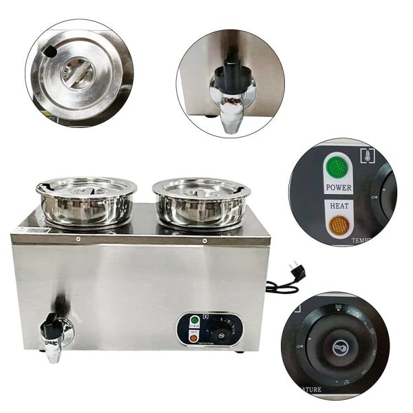 Chauffe-repas avec deux casseroles à soupe - En acier inoxydable - 220 V - Réchauffeur électrique en acier inoxydable Chauffe-repas avec deux casseroles à soupe - En acier inoxydable - 220 V - Réchauffeur électrique en acier inoxydable
