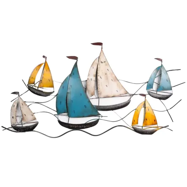 Décoration murale en métal - Motif bateau à voilier - Décoration murale rétro - Pour cuisine, salon - 117 x 67 cm