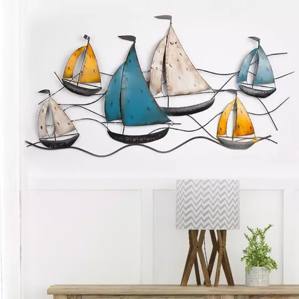 Décoration murale en métal - Motif bateau à voilier - Décoration murale rétro - Pour cuisine, salon - 117 x 67 cm