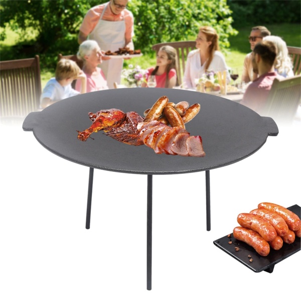 Poêle à griller en fonte, poêle à barbecue en fonte avec 3 pattes, ronde, trépied, plaque de cuisson en fonte - Nettoyage facile Poêle à griller en fonte, poêle à barbecue en fonte avec 3 pattes, ronde, trépied, plaque de cuisson en fonte - Nettoyage facile