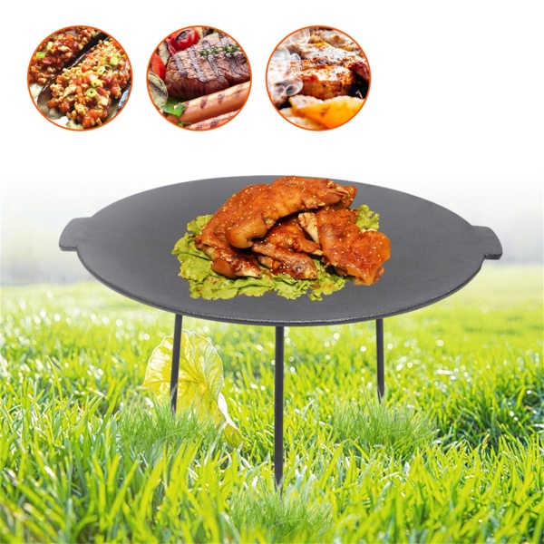 Poêle à griller en fonte, poêle à barbecue en fonte avec 3 pattes, ronde, trépied, plaque de cuisson en fonte - Nettoyage facile Poêle à griller en fonte, poêle à barbecue en fonte avec 3 pattes, ronde, trépied, plaque de cuisson en fonte - Nettoyage facile