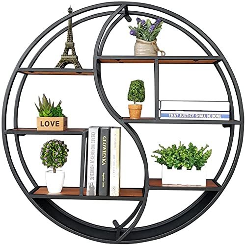 Étagère Murale Industrielle étagère Flottante en Bois et métal Étagère Suspendue Ronde pour Livres décoration Cuisine et Salle de Bain(80cm)