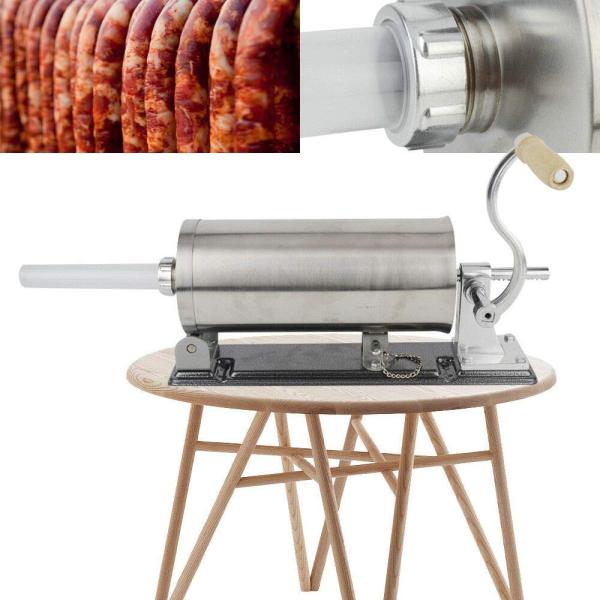 Machine à saucisses manuelle en acier inoxydable - 3 l - Outil manuel avec 4 tubes à saucisses - Utilisation domestique commerciale Machine à saucisses manuelle en acier inoxydable - 3 l - Outil manuel avec 4 tubes à saucisses - Utilisation domestique commerciale