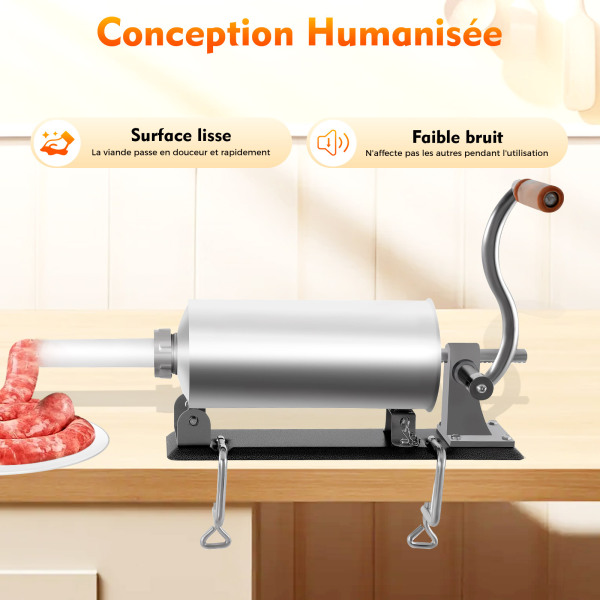 Machine à saucisses manuelle en acier inoxydable - 3 l - Outil manuel avec 4 tubes à saucisses - Utilisation domestique commerciale Machine à saucisses manuelle en acier inoxydable - 3 l - Outil manuel avec 4 tubes à saucisses - Utilisation domestique commerciale