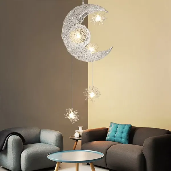 Suspension LED pour enfants - Plafonnier Fairy - Lune et étoiles - Lampe suspendue pour chambre d'enfant, salon