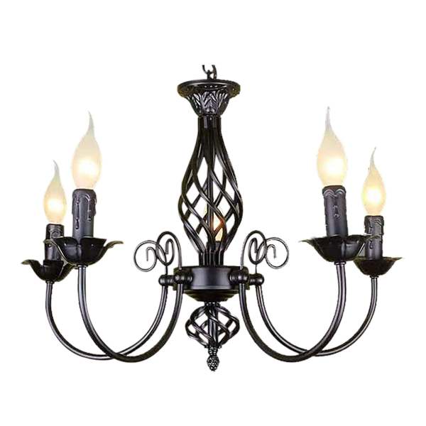 Droplight Lustre vintage à 5 têtes en fer forgé avec effet de lumière douce Noir