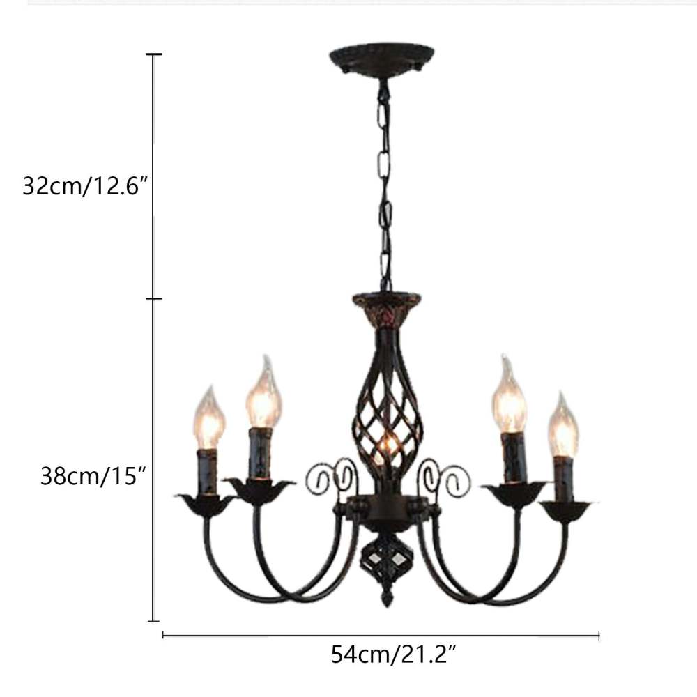 Droplight Lustre vintage à 5 têtes en fer forgé avec effet de lumière douce Noir