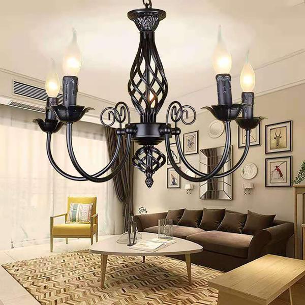 Droplight Lustre vintage à 5 têtes en fer forgé avec effet de lumière douce Noir Droplight Lustre vintage à 5 têtes en fer forgé avec effet de lumière douce Noir