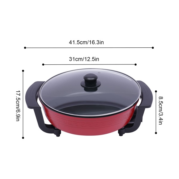 Casserole à double chaudière 220 V 1360 W 6 l avec couvercle en verre Compatible induction Poignée résistante aux températures élevées Rouge Casserole à double chaudière 220 V 1360 W 6 l avec couvercle en verre Compatible induction Poignée résistante aux températures élevées Rouge