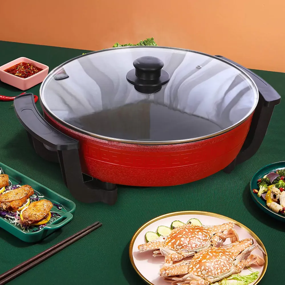 Casserole à double chaudière 220 V 1360 W 6 l avec couvercle en verre Compatible induction Poignée résistante aux températures élevées Rouge