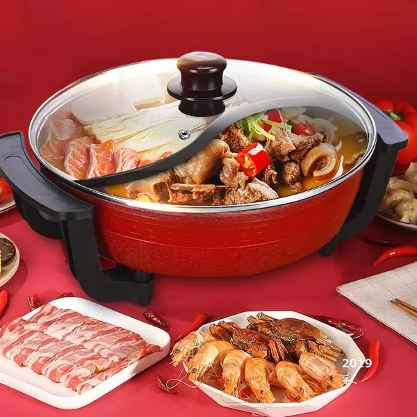Casserole à double chaudière 220 V 1360 W 6 l avec couvercle en verre Compatible induction Poignée résistante aux températures élevées Rouge