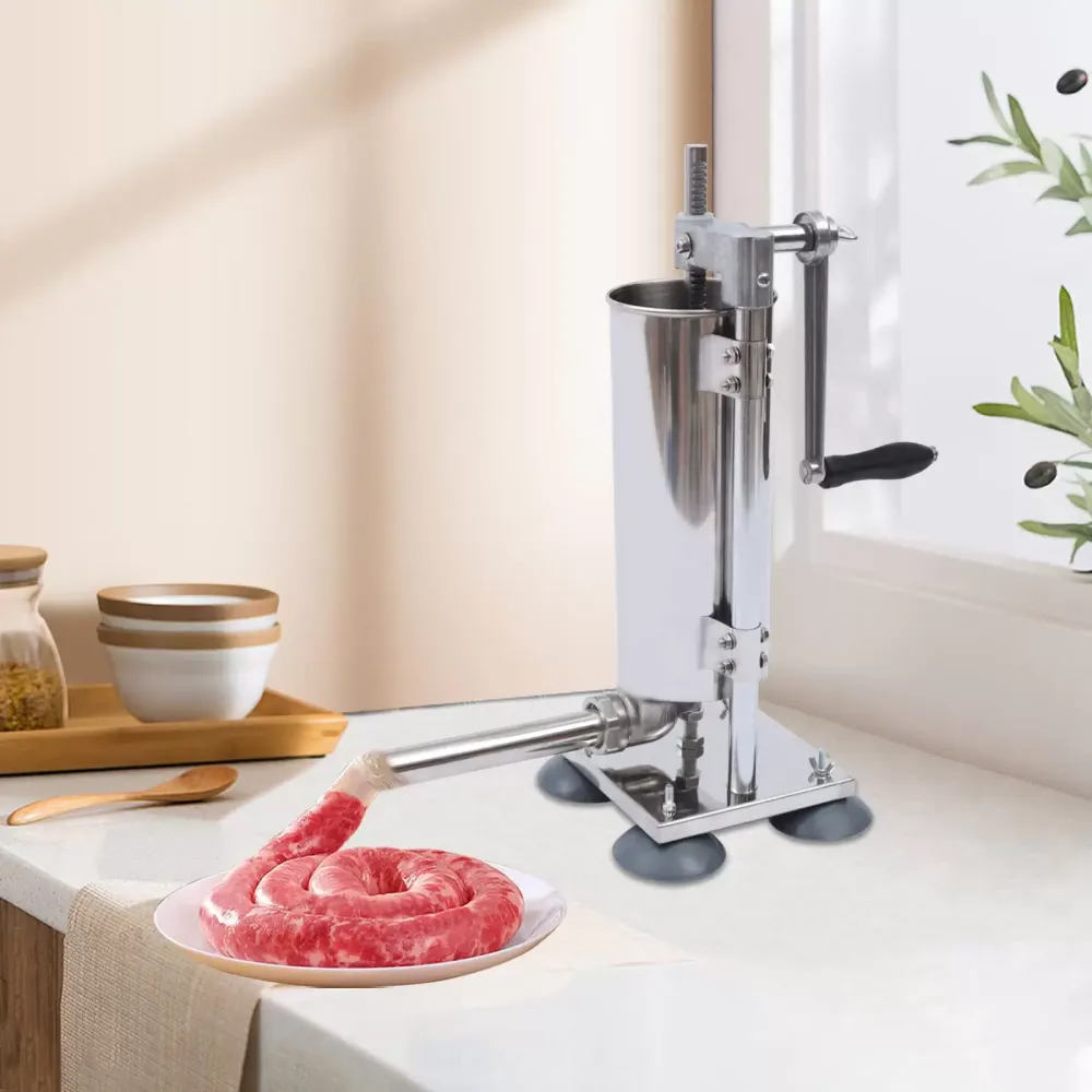 Machine de remplissage à saucisses 3 l en alliage d'aluminium - Pulvérisateur à saucisses manuel - Avec 4 ventouses en silicone - Avec 4 tubes de remplissage en acier inoxydable et 7 tubes