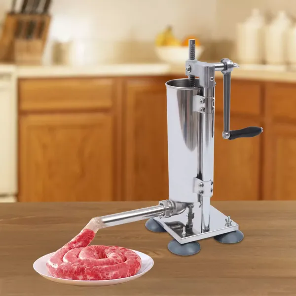 Machine de remplissage à saucisses 3 l en alliage d'aluminium - Pulvérisateur à saucisses manuel - Avec 4 ventouses en silicone - Avec 4 tubes de remplissage en acier inoxydable et 7 tubes