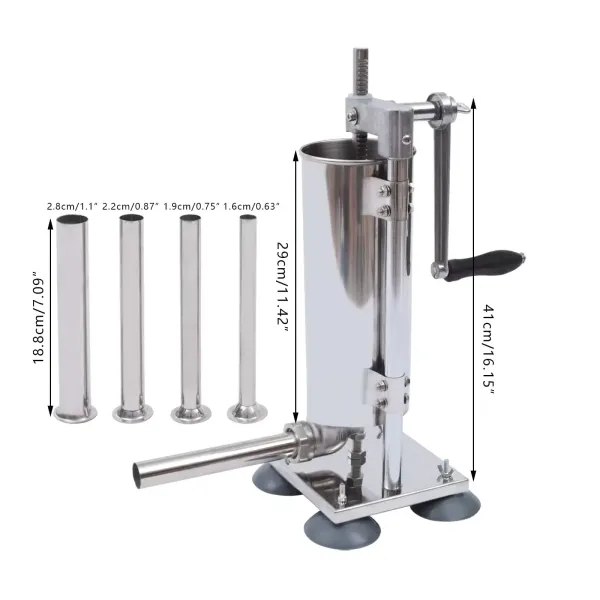 Machine de remplissage à saucisses 3 l en alliage d'aluminium - Pulvérisateur à saucisses manuel - Avec 4 ventouses en silicone - Avec 4 tubes de remplissage en acier inoxydable et 7 tubes
