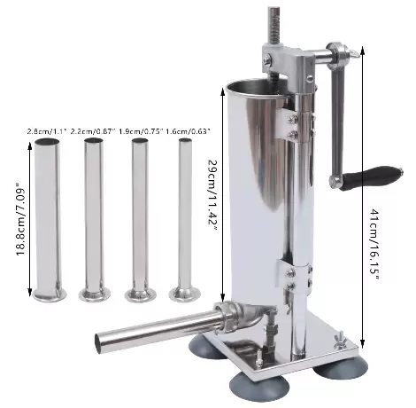 Handmatige worstvulmachine, worstmaker, worstmaker, worstmaker, worstmaker, 3L, verticaal, met 4 vulbuizen en 4 zuignappen