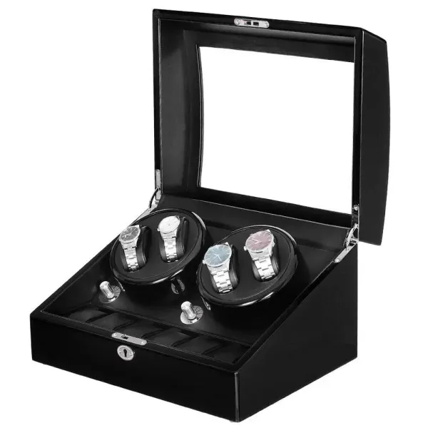 Remontoir automatique pour montres - 10 emplacements - LED - 5 modes - Pour montres et bagues - En polyuréthane - Noir