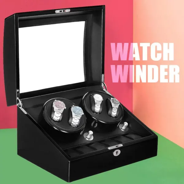 Remontoir automatique pour montres - 10 emplacements - LED - 5 modes - Pour montres et bagues - En polyuréthane - Noir