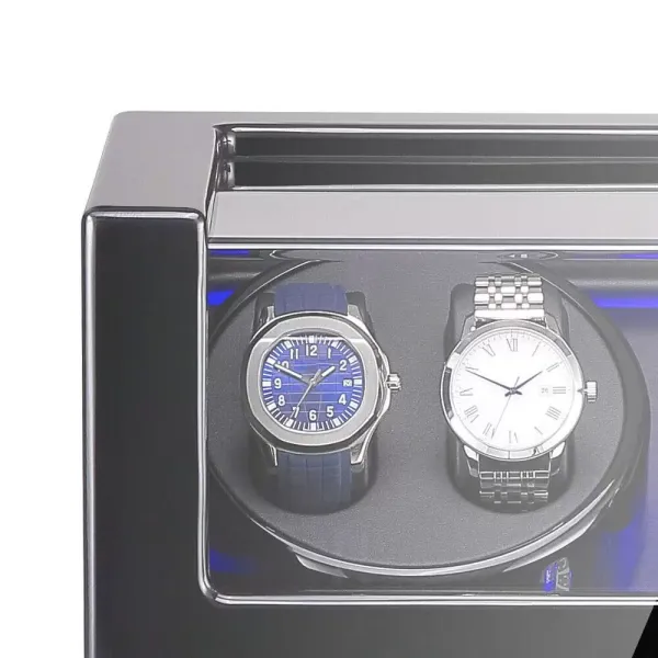 Remontoir automatique pour montres - 10 emplacements - LED - 5 modes - Pour montres et bagues - En polyuréthane - Noir
