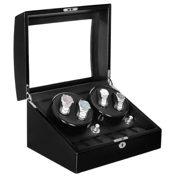 Remontoir automatique pour montres - 10 emplacements - LED - 5 modes - Pour montres et bagues - En polyuréthane - Noir