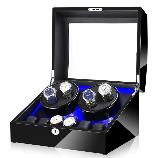 Remontoir automatique pour montres - 10 emplacements - LED - 5 modes - Pour montres et bagues - En polyuréthane - Noir