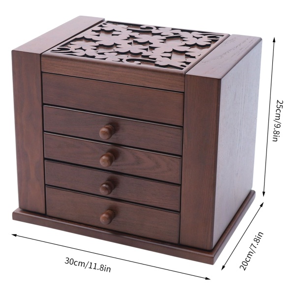 Boîte à bijoux en bois avec 5 niveaux et miroir Marron