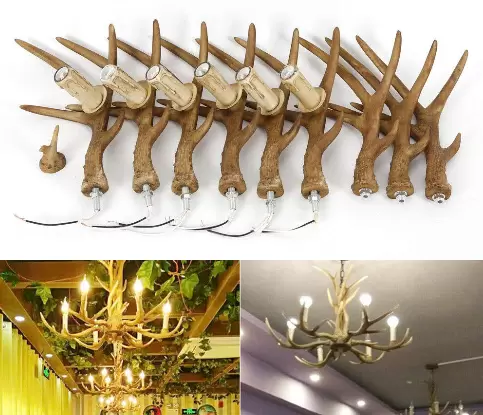 Hertengewei plafondlamp - Vintage stijl - Hars