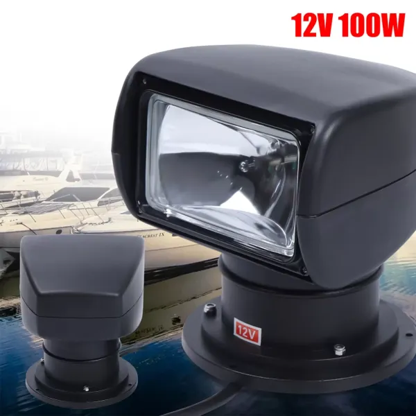 Marine Spotlight, 12 V 100 W étanche pour bateau, camion, voiture avec télécommande, rotation à 360 °, lampe extérieure pour yacht