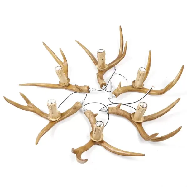 Lustre rétro à 6 ampoules en bois de cerf - Suspension vintage pour salon, salle à manger, chambre à coucher Lustre rétro à 6 ampoules en bois de cerf - Suspension vintage pour salon, salle à manger, chambre à coucher