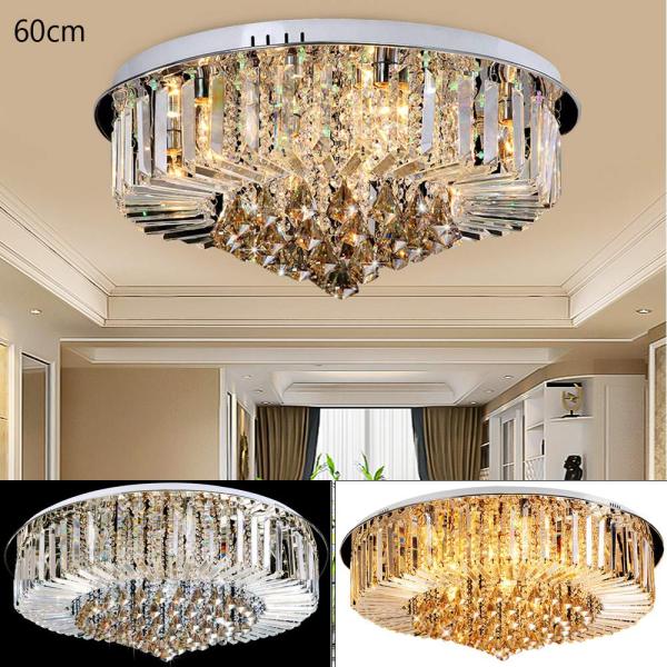 Plafonnier Lustre En Cristal 9 Lumières E14 60cm Moderne Lampe De Plafond Cristal Lustre Plafonniers 3 Couleur de Lumière Décoration d'éclairage