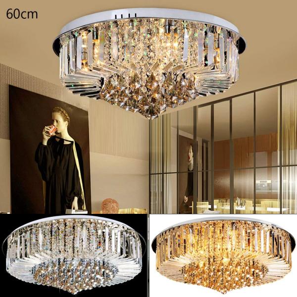 Plafonnier Lustre En Cristal 9 Lumières E14 60cm Moderne Lampe De Plafond Cristal Lustre Plafonniers 3 Couleur de Lumière Décoration d'éclairage
