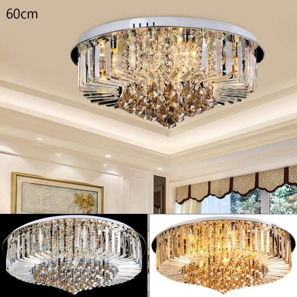Plafonnier Lustre En Cristal 9 Lumières E14 60cm Moderne Lampe De Plafond Cristal Lustre Plafonniers 3 Couleur de Lumière Décoration d'éclairage