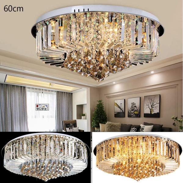 Plafonnier Lustre En Cristal 9 Lumières E14 60cm Moderne Lampe De Plafond Cristal Lustre Plafonniers 3 Couleur de Lumière Décoration d'éclairage