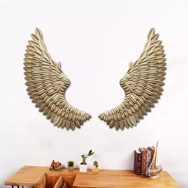 Ailes d'ange - Décoration murale ange - Sculpture murale - Ailes dorées - Pour chambre à coucher, salon - 38 x 100 cm