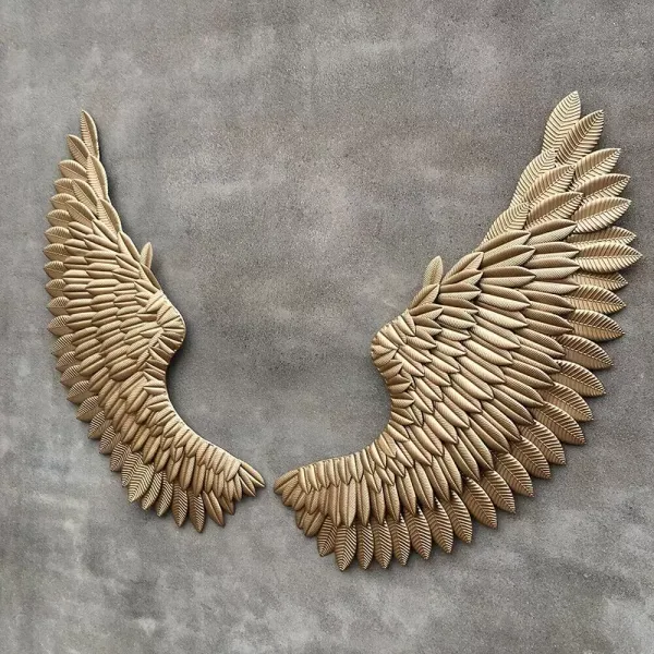 Ailes d'ange - Décoration murale ange - Sculpture murale - Ailes dorées - Pour chambre à coucher, salon - 38 x 100 cm