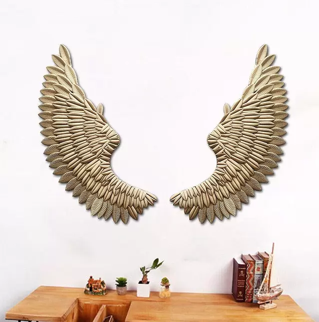 Ailes d'ange - Décoration murale ange - Sculpture murale - Ailes dorées - Pour chambre à coucher, salon - 38 x 100 cm