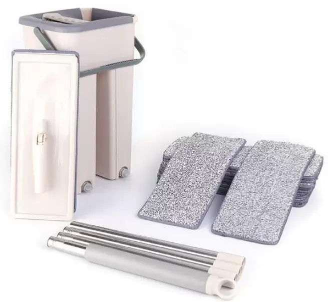 Mop en Wringer Emmer met 10 stuks Herbruikbare Mops Magische Bezem en Wringer Emmer met 2 Compartimenten Reinigen en Wringen