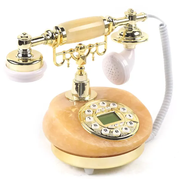 Téléphone fixe vintage Jade rétro style européen, jaune + or, téléphone filaire Small Base Desk Phone