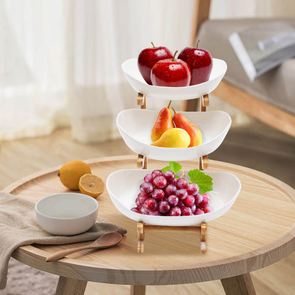 Exposition de fruits en céramique à 3 niveaux, polyvalente pour les fruits, les collations et les gâteaux Exposition de fruits en céramique à 3 niveaux, polyvalente pour les fruits, les collations et les gâteaux