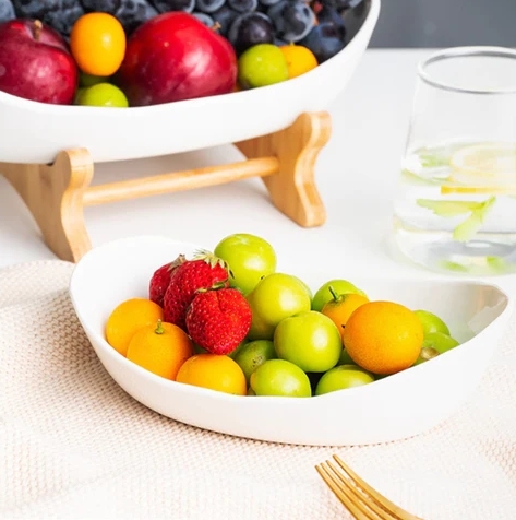 Exposition de fruits en céramique à 3 niveaux, polyvalente pour les fruits, les collations et les gâteaux Exposition de fruits en céramique à 3 niveaux, polyvalente pour les fruits, les collations et les gâteaux