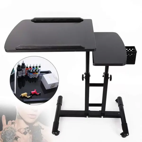 Table de rangement pour tatouages - Double réglage - Rotation à 360 degrés - Pour salon de tatouage - Avec roue