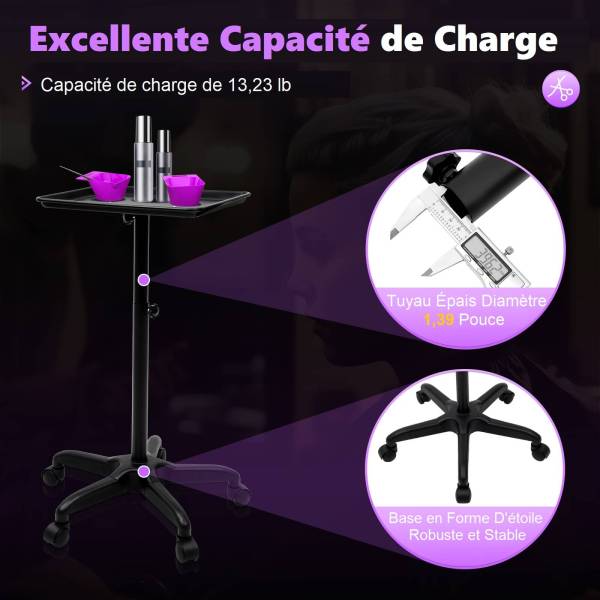 Chariot de travail coiffeur Beauty Chariot de salon en métal mobile salon hauteur réglable pour coiffeur beauté salon spa