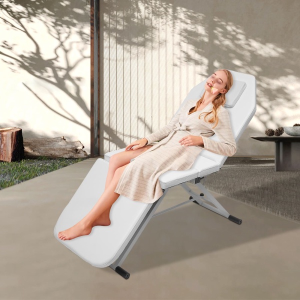 Table de massage professionnelle pliable en 3 parties - Lit cosmétique - Table de massage mobile - Salon Spa - Confortable(blanc)