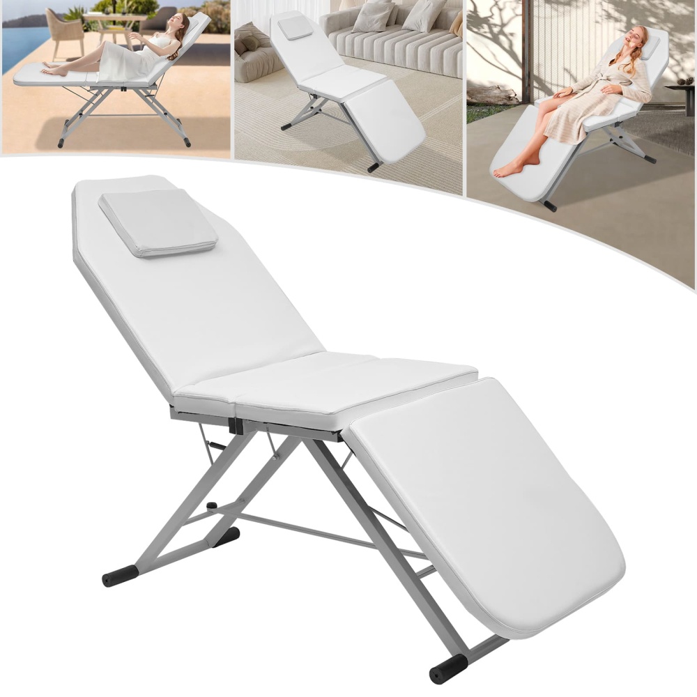 Table de massage professionnelle pliable en 3 parties - Lit cosmétique - Table de massage mobile - Salon Spa - Confortable(blanc)