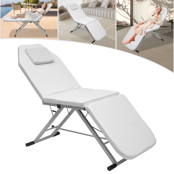 Table de massage professionnelle pliable en 3 parties - Lit cosmétique - Table de massage mobile - Salon Spa - Confortable(blanc)