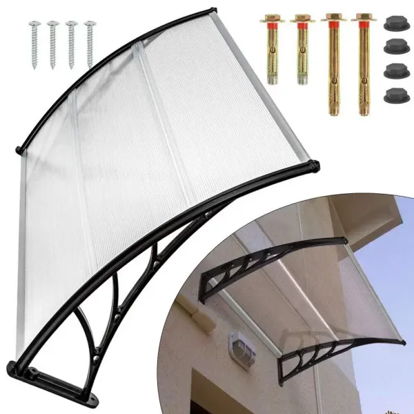 Auvent translucide 115 cm - En polycarbonate - Avec matériel de montage - Résistant aux intempéries - Montage facile (largeur : 120 cm)