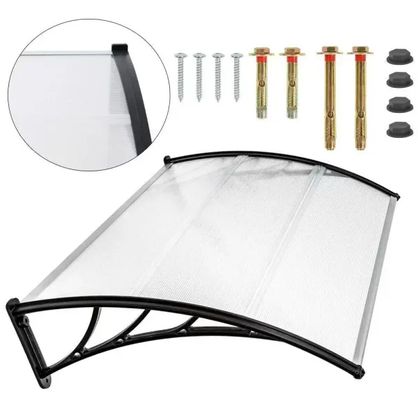 Auvent translucide 115 cm - En polycarbonate - Avec matériel de montage - Résistant aux intempéries - Montage facile (largeur : 120 cm)