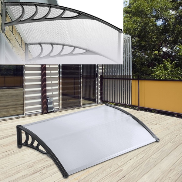 Auvent translucide 115 cm - En polycarbonate - Avec matériel de montage - Résistant aux intempéries - Montage facile (largeur : 120 cm)
